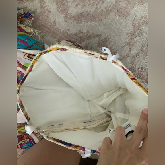 Vintage 90’S Y2K DIANE FREIS Silk Long Sparkle Bright Boho Strapless Gown Size 6 - Picture 9 of 16